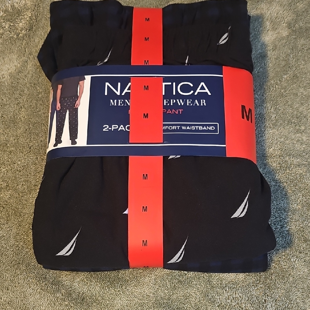 Nautica Men's Black Sleepwear Pants with Sailboat Design - 2 Pack